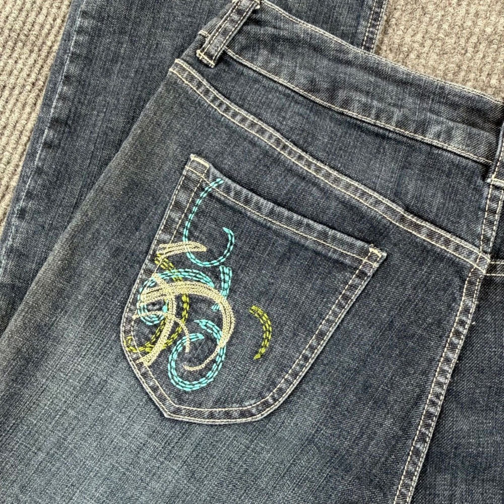 Chico's Platinum Denim Womens 1.5S Dark Wash Embroidered Pocket Bootcut Jeans